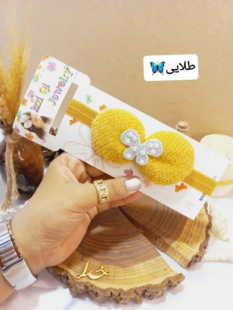 هدبند دخترانه مدل پاپیون مخمل نگین دار KAI QI JEWELRY  کد 1977 1