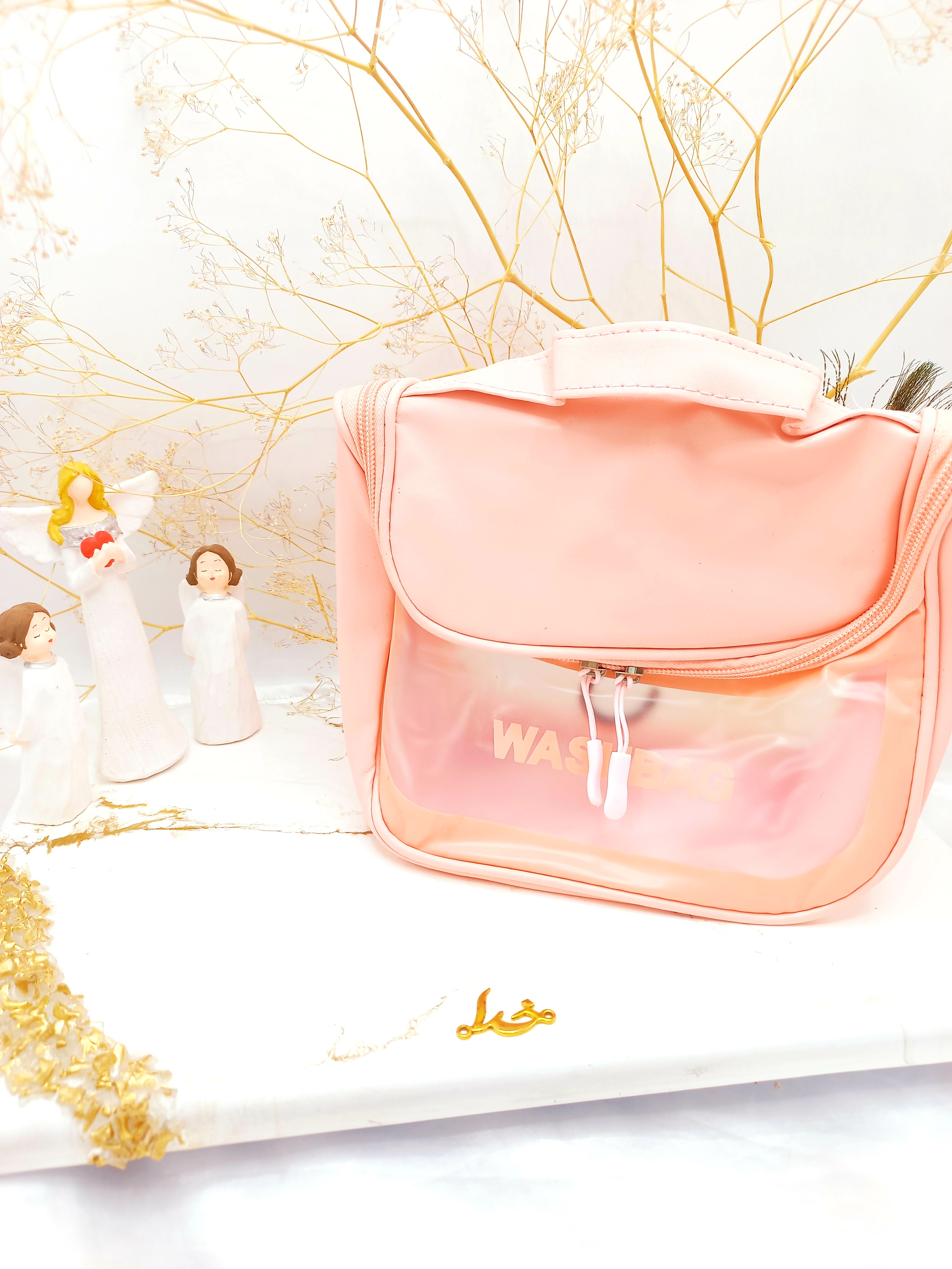 کیف آرایشی واشبگ بیضی صورتی سایز بزرگ  WASHBAG