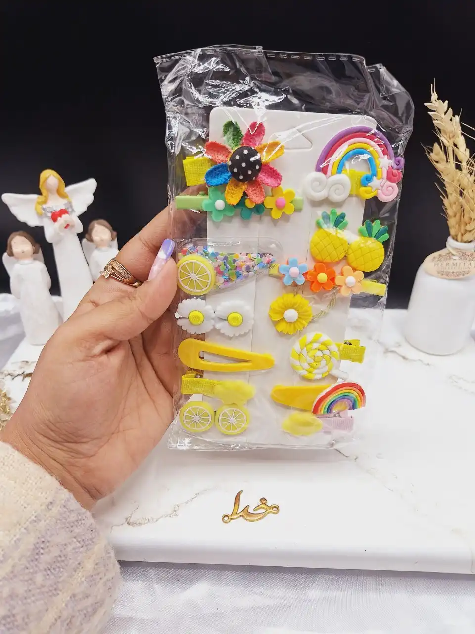 پک گیره مو فانتزی زرد طرح شماره 2