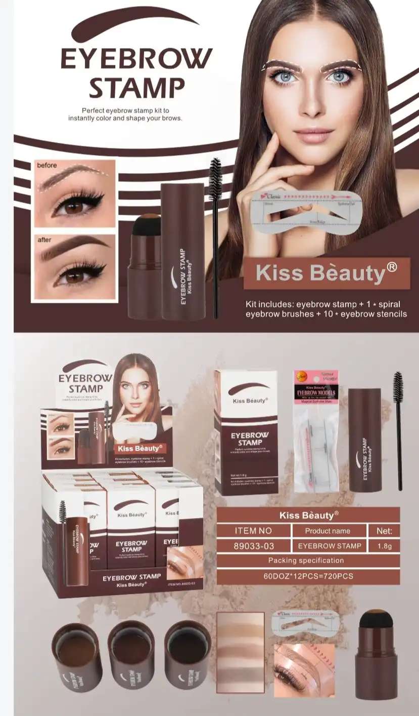 استامپ پودری حجم ابرو کیس بیوتی Kiss Beauty به همراه 10 شابلون و برس کد 7842